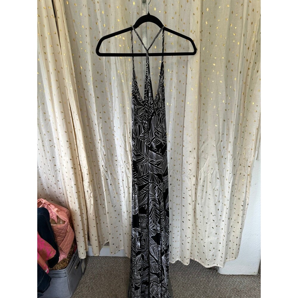 Simply Sisters Lola Hawaiian Tropical Banana Leaves Resort Maxi Slip Dress S - Picture 2 of 6